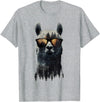 Funny Llama Lover Graphics Funny Alpaca Llama with Sunglasses Animal Graphic T-Shirt - Heather Grey