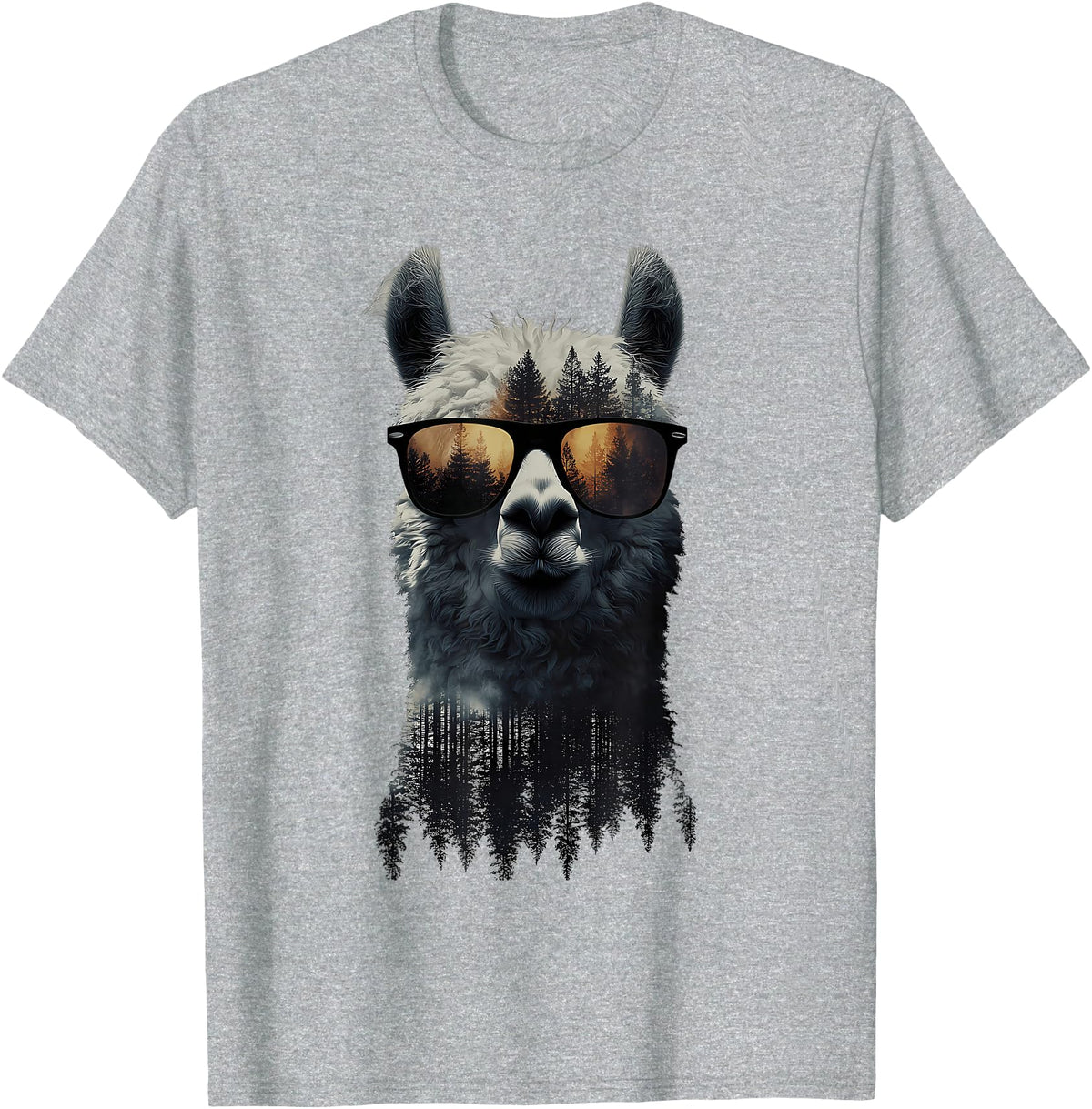 Funny Llama Lover Graphics Funny Alpaca Llama with Sunglasses Animal Graphic T-Shirt - Heather Grey
