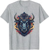 Wild Buffalo Bison Tribal Western Spirit Fierce Wild Bison Head Tribal Geometric Buffalo T-Shirt - Heather Grey
