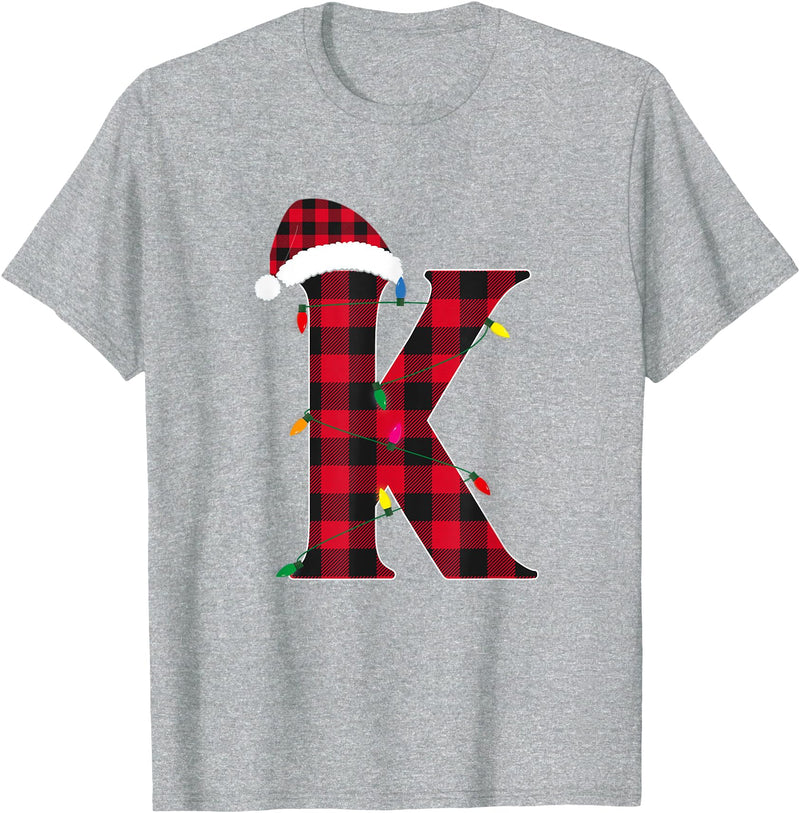 Awesome Letter K Initial Name Buffalo Plaid Christmas Pajama T-Shirt - Heather Grey