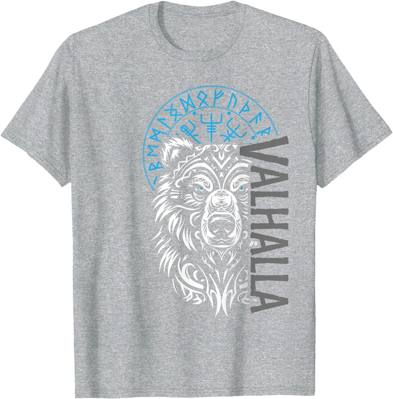 Nordic Valor, Viking Visions, Berserk til Valhalla Valhalla & Viking Compass - Nordic Bear Design T-Shirt - Heather Grey