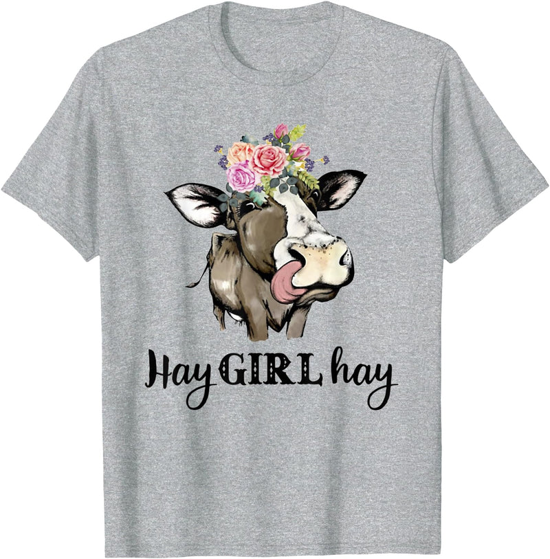 Funny Cow Design Cow Hay Girl Hay T-Shirt Funny Cow Lovers Heifer Gifts Tee T-Shirt - Heather Grey