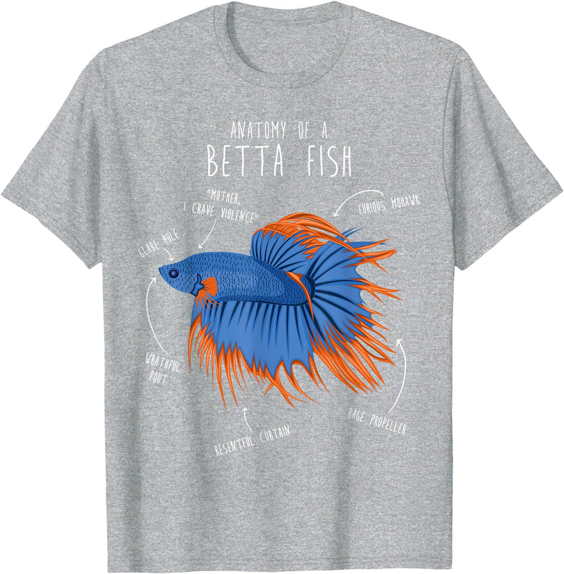 Cool Dog Gifts Betta Fish Siamese Fighting Fish Anatomy, Funny Aquarium Pet T-Shirt - Heather Grey