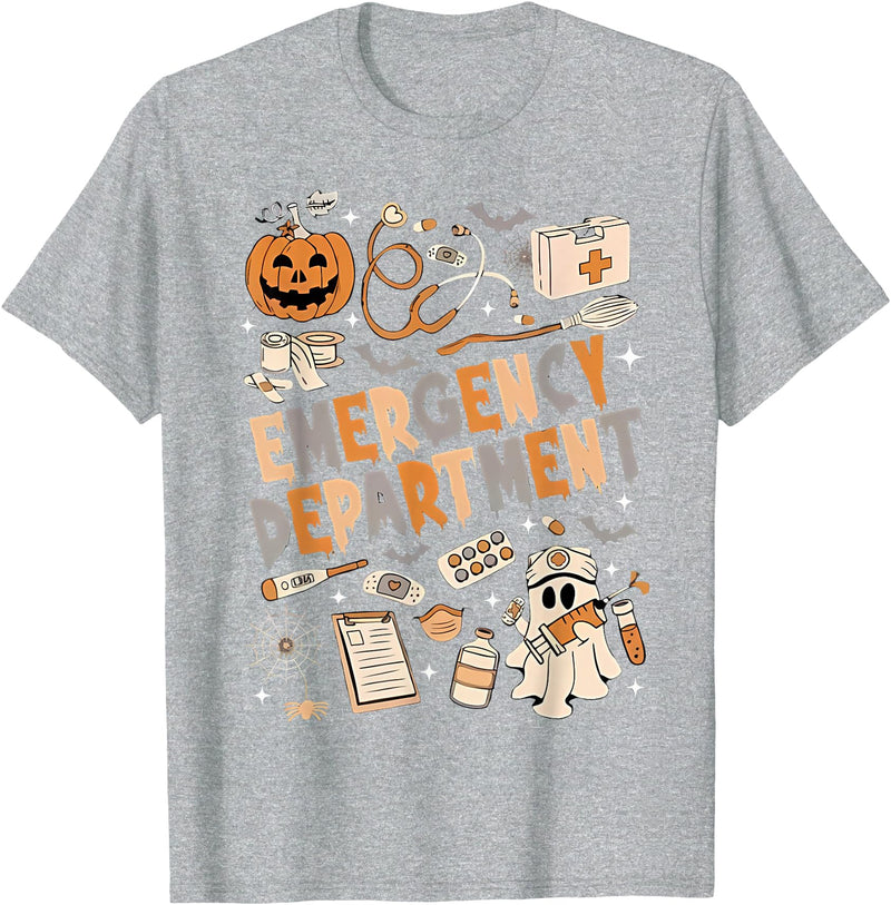 Funny Halloween gifts for ER nurses ER Nurse Shirt Halloween ER Boo Crew Emergency Department T-Shirt - Heather Grey