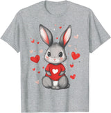 Rabbit Lover Heart Girls Valentine’s Day Women Bunny T-Shirt in Heather Grey