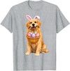 Golden Retriever Bunny Ears Eggs Cute Easter Dogs T-Shirt in Heather Grey