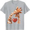 New Mom Giraffe Tees for Women Baby and Giraffe Mom Shirt New Mom Heart Cute Giraffe T-Shirt - Heather Grey