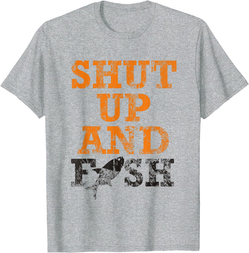 Green Cow Land Shut Up And Fish Distressed apparel T-Shirt - Heather Grey