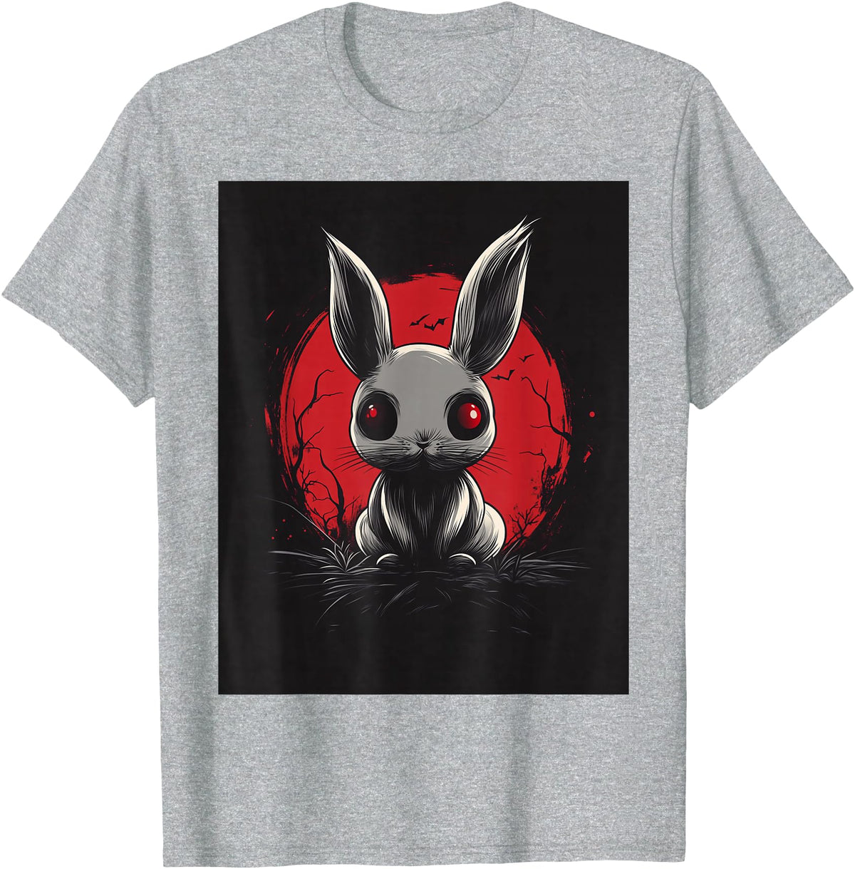 Bunny Anime Goth Scary Men Women Creepy Gothic Anime Rabbit T-Shirt in Heather Grey