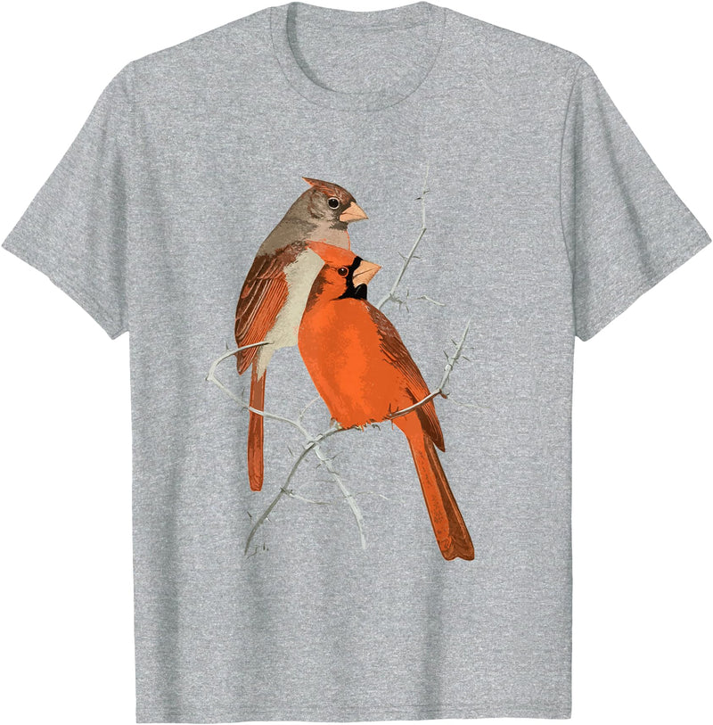 Red Cardinal Bird Male Female Vintage Red Cardinal Bird T-Shirt - Heather Grey