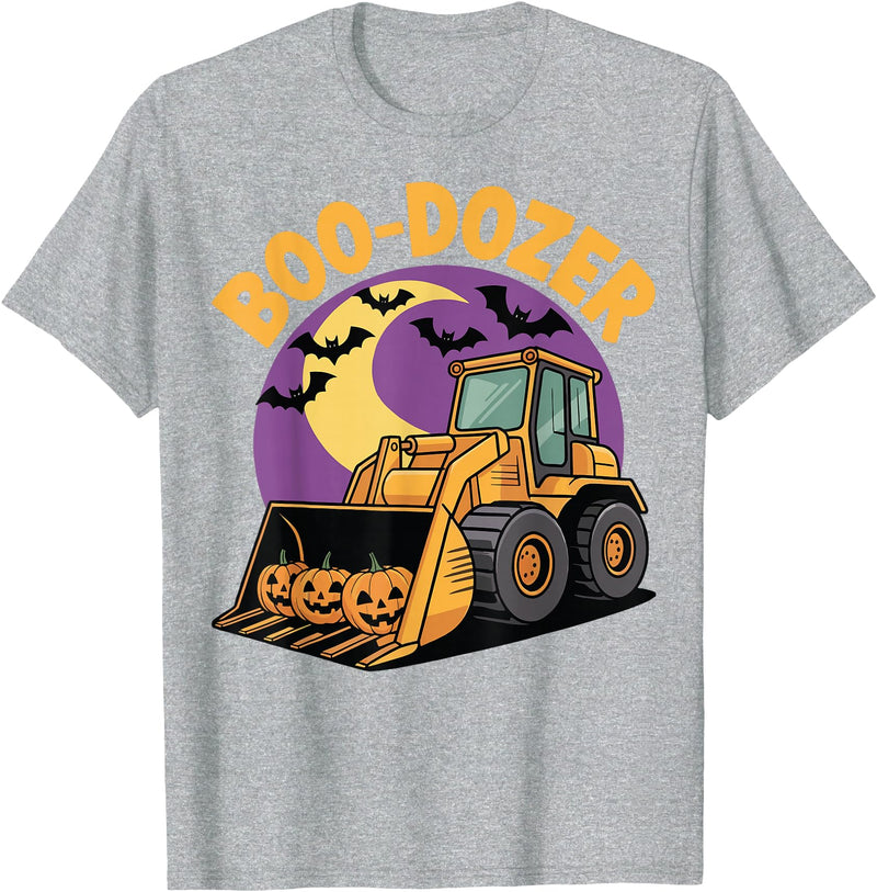 Bulldozer Halloween Costume Toddler Spooky Ghost Boo-Dozer Halloween Kids Bulldozer T-Shirt - Heather Grey