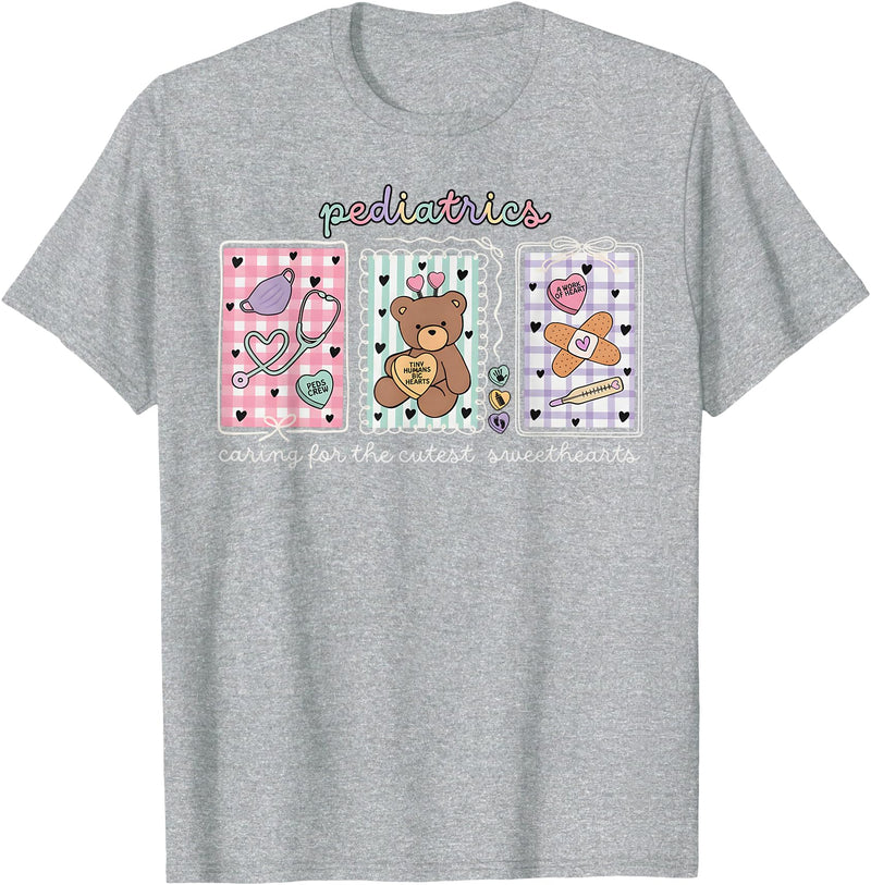 Pediatrics s Day PEDS Nurse Stamp Bear V-day Work Pediatrics Valentines Day PEDS Nurse Stamp Bear V-Day Work P T-Shirt - Heather Grey