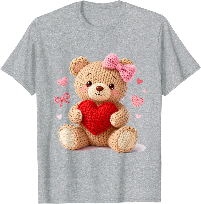 Cute Crochet Valentine Love Art Studio Be My Valentine Cute Crochet Yarn Teddy Bear Love T-Shirt - Heather Grey