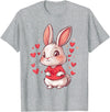 Rabbit Hearts Girls Love Women Kids Heart Bunny T-Shirt in Heather Grey