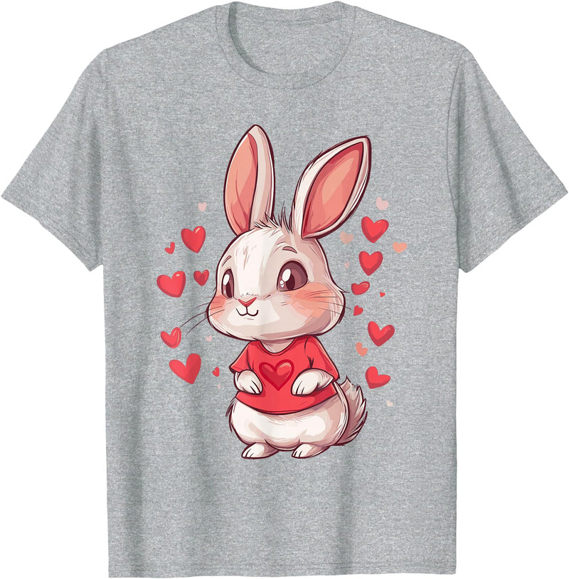 Rabbit Hearts Girls Love Women Kids Heart Bunny T-Shirt in Heather Grey