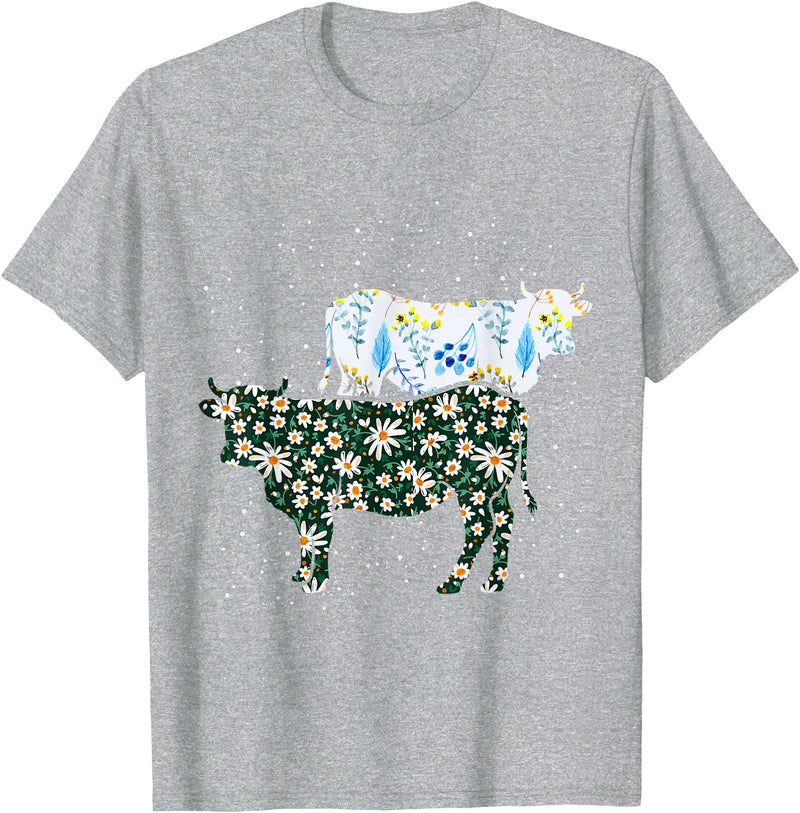 Vintage Animals Designs Vintage Cow T-Shirt - Heather Grey