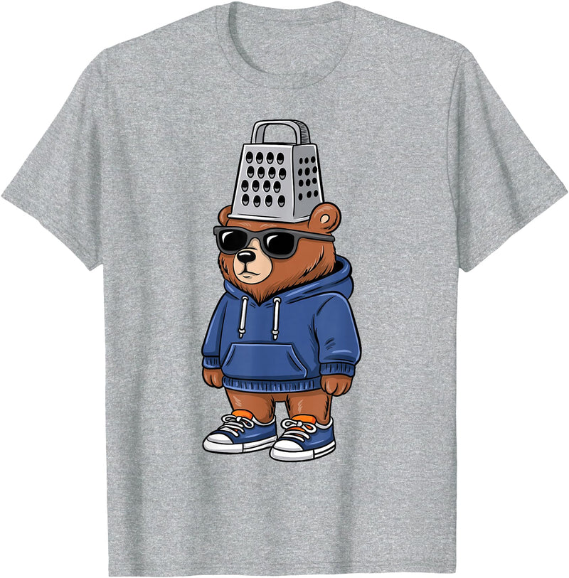 InGENIUS Bear Lover Shirts & Gifts Funny Bear with Cheese Grater Hat Sunglasses Bear Lover Boys T-Shirt - Heather Grey