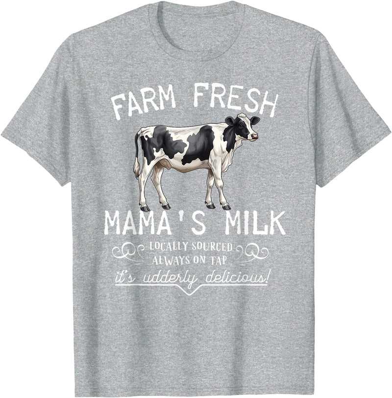 New Mommy Breastfeeding HumorDesigns for Women Funny Breastfeeding Mama's Milk Cow Farm Lacatation New Mom T-Shirt - Heather