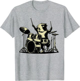 Retro Drummer Guinea Pig Lover Rock Design Guinea Pig Drummer Rock Drummer Guinea Pig Playing Drums T-Shirt - Heather Grey