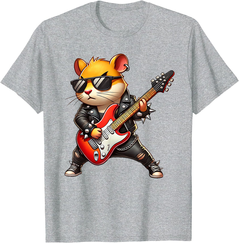 Hamster Electric Guitar Concert Music Lover Men Women Kids T-Shirt - Heather Grey