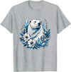 Arctic Polar Bear Floral Crystal Nature Winter Wildlife Polar Bear with Ice Flowers T-Shirt - Heather Grey