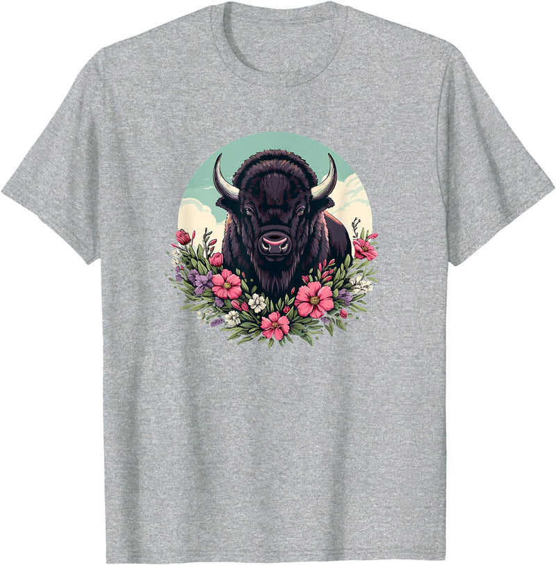 Wild Plains Buffalo Bison Gifts T Shirts & Hoodies Womens Girls Old West Retro Vintage Floral Buffalo Lover T-Shirt -