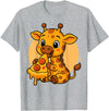 Giraffe Eating Pizza Graphic Design Funny Giraffe Eating Pizza Graphic Boys Girls Giraffe Lover T-Shirt - Heather Grey