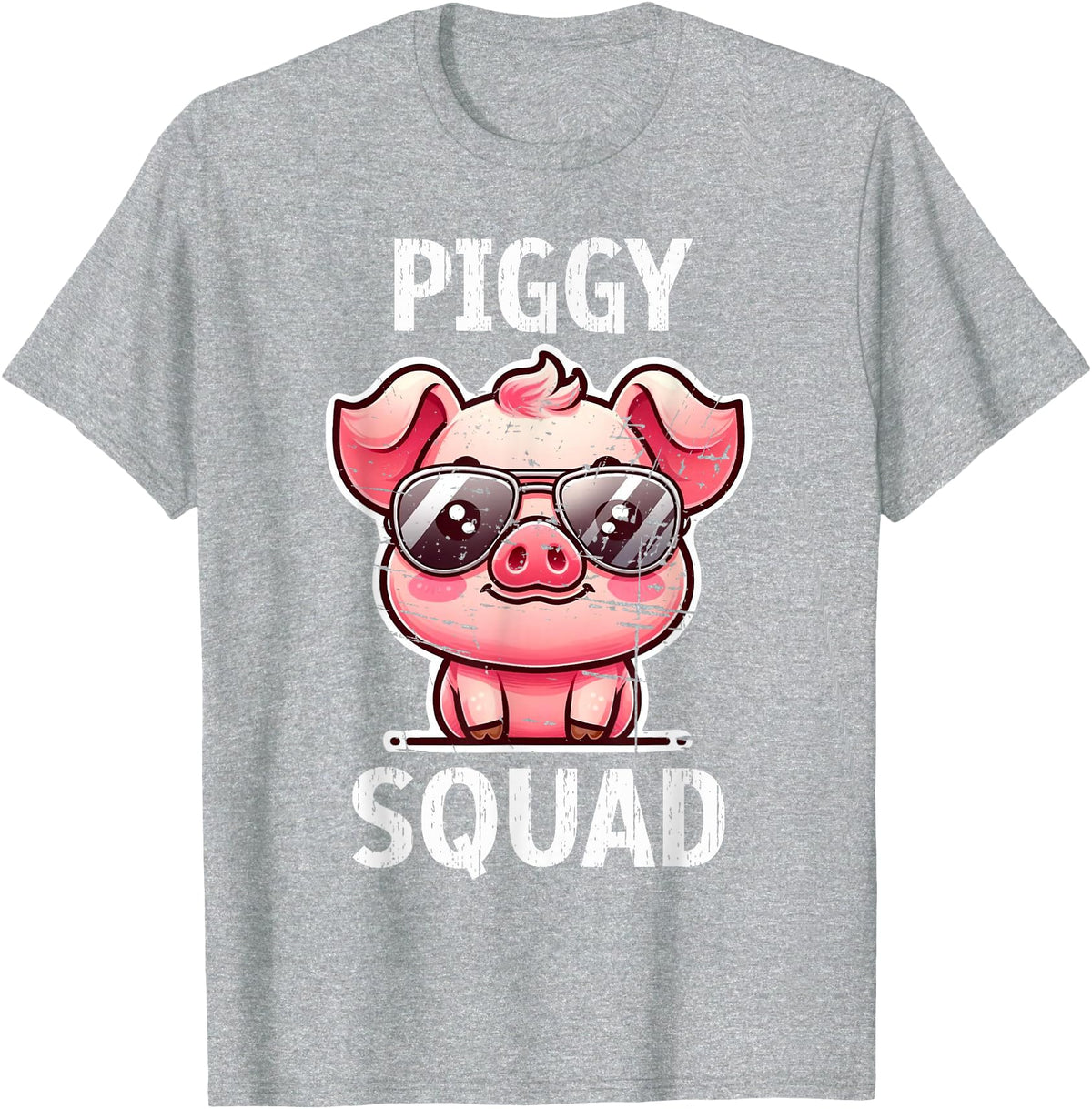 Pig Lovers Apparel and Home Decor Shop Funny Pig Wearing Sunglasses Piggy Squad Farm Farmer T-Shirt - Heather Grey
