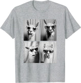 Funny Animal Photography Clothing Co. Funny Llamas with Sunglasses Cool Llama Animals Photo Booth T-Shirt - Heather Grey