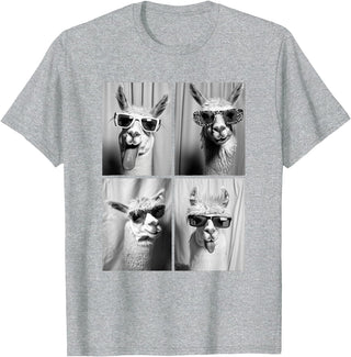Funny Animal Photography Clothing Co. Funny Llamas with Sunglasses Cool Llama Animals Photo Booth T-Shirt - Heather Grey