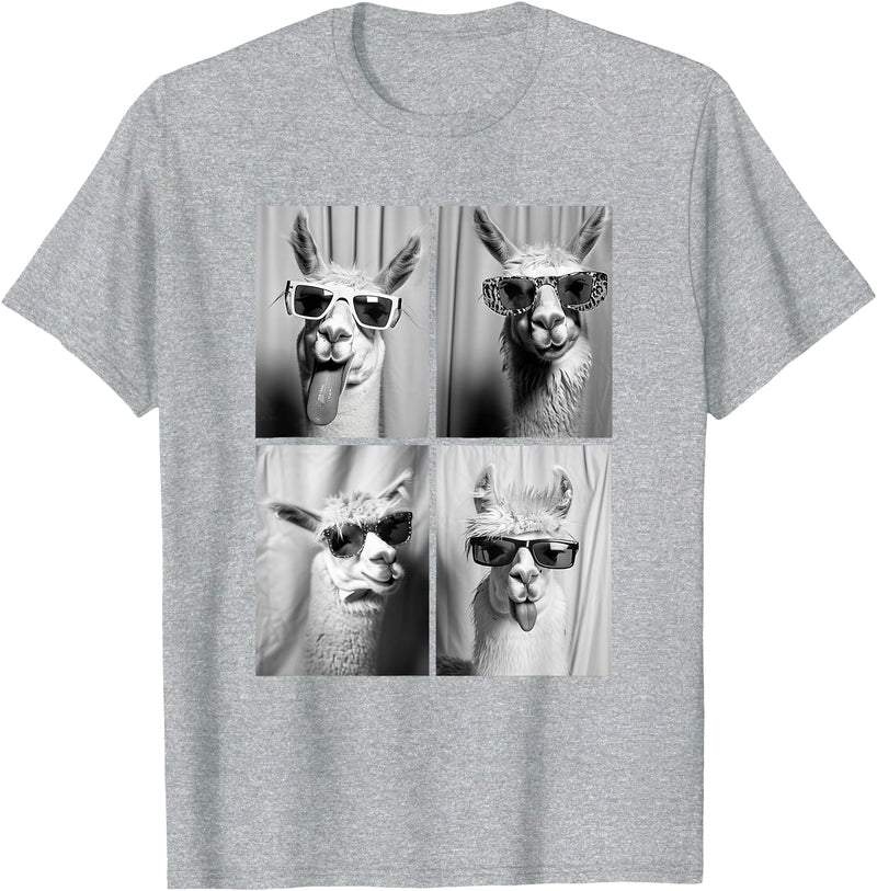 Funny Animal Photography Clothing Co. Funny Llamas with Sunglasses Cool Llama Animals Photo Booth T-Shirt - Heather Grey