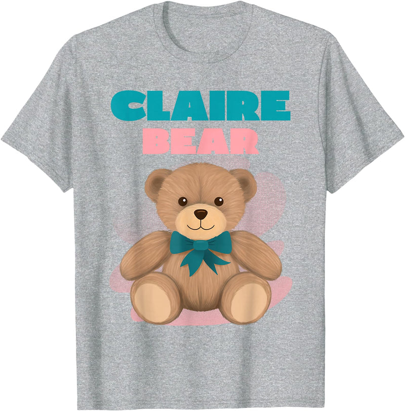 TheNiftyStitches CLAIRE Bear T-Shirt - Women's Black Cartoon Bear T-Shirt - Small - Short Sleeve - Classic Fit - All Seasons - Heather Grey