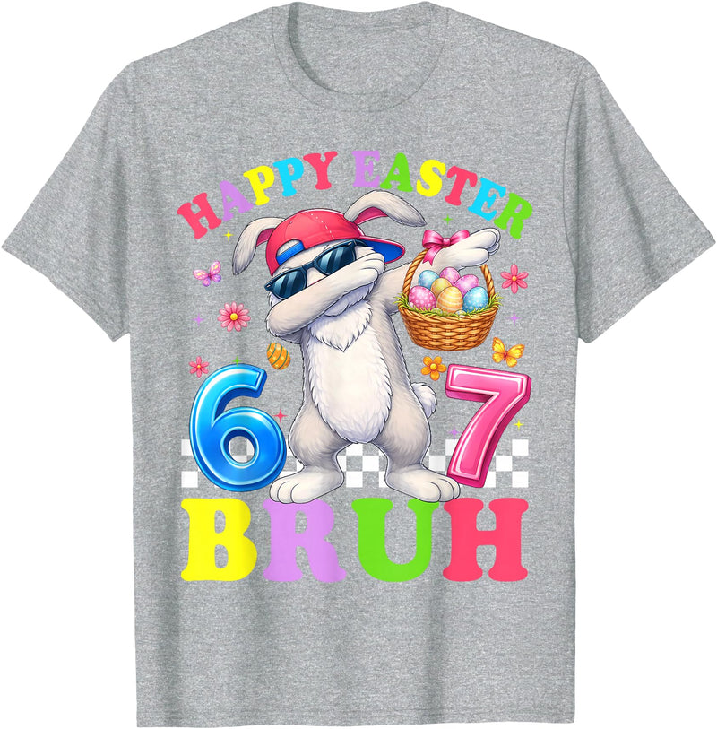 Six Seven Happy Easter 67 Dabbing Rabbit Meme Bunny Kids Boy T-Shirt in Heather Grey