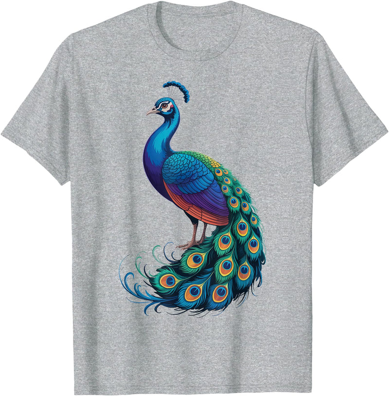 Peacock Peafowl Colorful Bird Peacock Illustration T-Shirt - Heather Grey