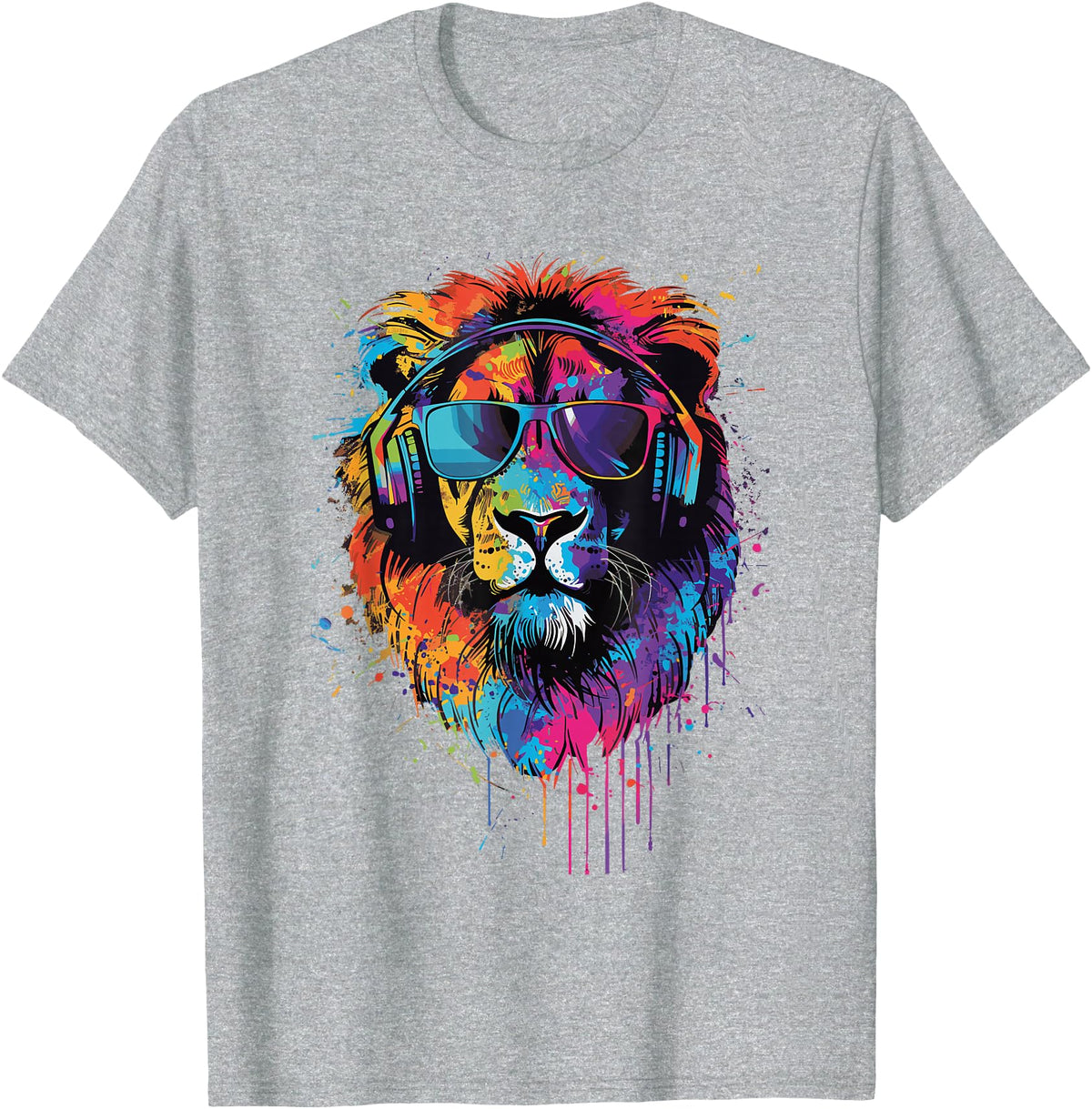 Lion Sunglasses Headphones Design Lion Sunglasses Headphones T-Shirt - Heather Grey