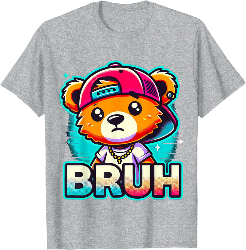 Magical and Funny Teddybear Gifts Hip Hop Teddy Bear Bruh T-Shirt - Heather Grey