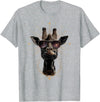 Safari Animal Art Giraffe with Sunglasses Graphic Safari Giraffe Animal Lover T-Shirt - Heather Grey