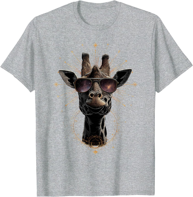 Safari Animal Art Giraffe with Sunglasses Graphic Safari Giraffe Animal Lover T-Shirt - Heather Grey