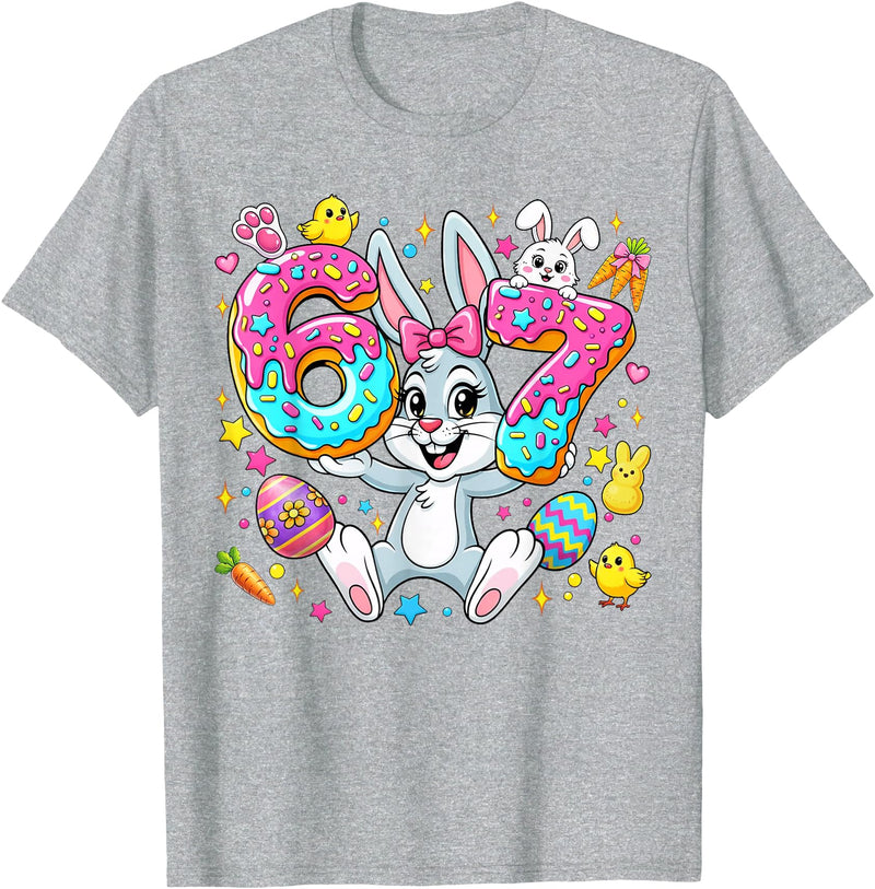 67 Six Seven Meme 6 7 Cute Rabbit Bunny Easter Day Girl Kids T-Shirt in Heather Grey
