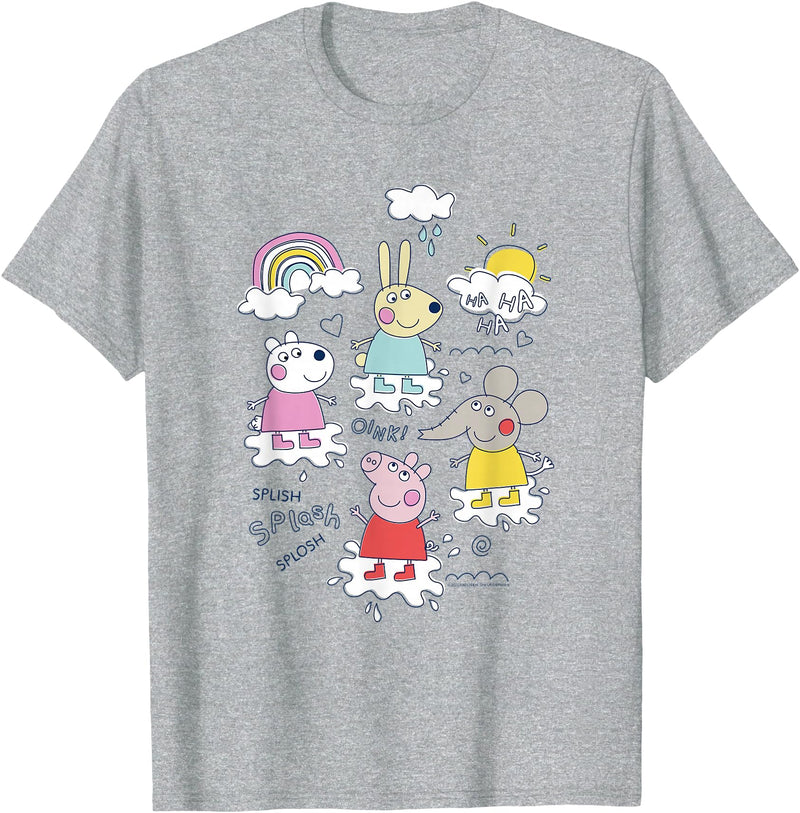 Peppa Pig Splish Splash Splosh Friends Playing In Puddles T-Shirt - Heather Grey