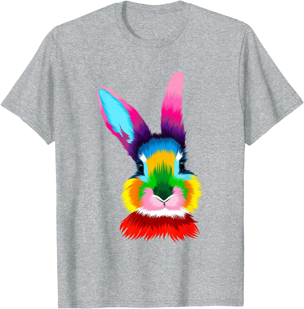 Colorful Rabbit Head Safari Animal Art Wildlife T-Shirt in Heather Grey