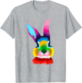 Colorful Rabbit Head Safari Animal Art Wildlife T-Shirt in Heather Grey