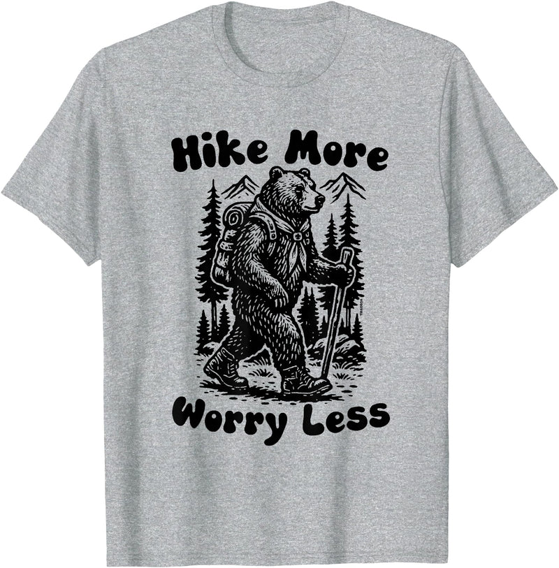 Outpost Scouting Gear by Giant Step Design Co. Hike More Worry Less Funny Cub Scouts BSA Hiking Bear T-Shirt - Heather Grey
