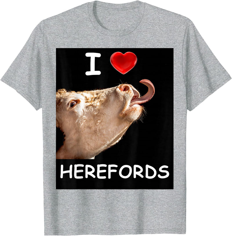 WhiteHorseDepot I Love Herefords with Cow Tongue T-Shirt - Heather Grey