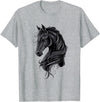 Artful Horse Designs Black Horse Portrait – Friesian Horse T-Shirt - Heather Grey