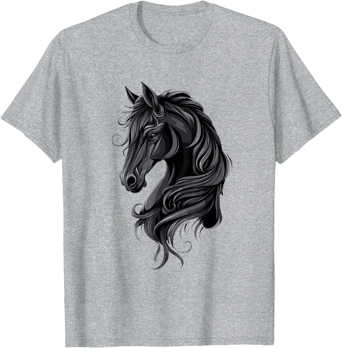 Artful Horse Designs Black Horse Portrait – Friesian Horse T-Shirt - Heather Grey