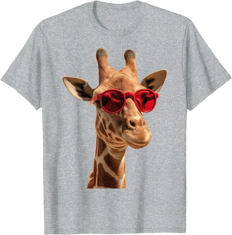 Giraffe Designs. Giraffe Wearing Sunglasses Funny Graphic T-Shirt - Heather Grey