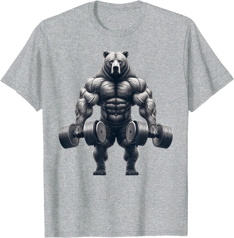 Bear Powerlifting Weightlifting Gym Apparel Bear Powerlifting Weightlifting Gym Workout T-Shirt - Heather Grey