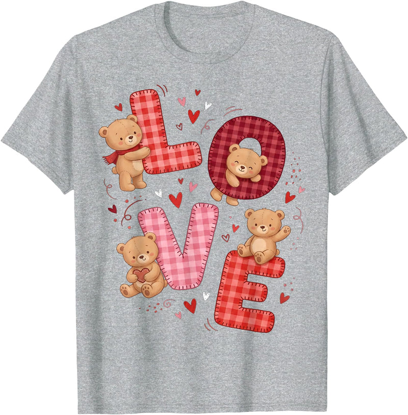 Love Teddy Bear Girl Valentine Women Cute Teddy Bear Women Valentines Shirt Girl Love Heart T-Shirt - Heather Grey