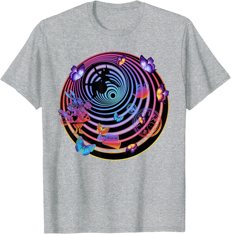 Down the Rabbit Hole - Alice in Wonderland Design T-Shirt in Heather Grey
